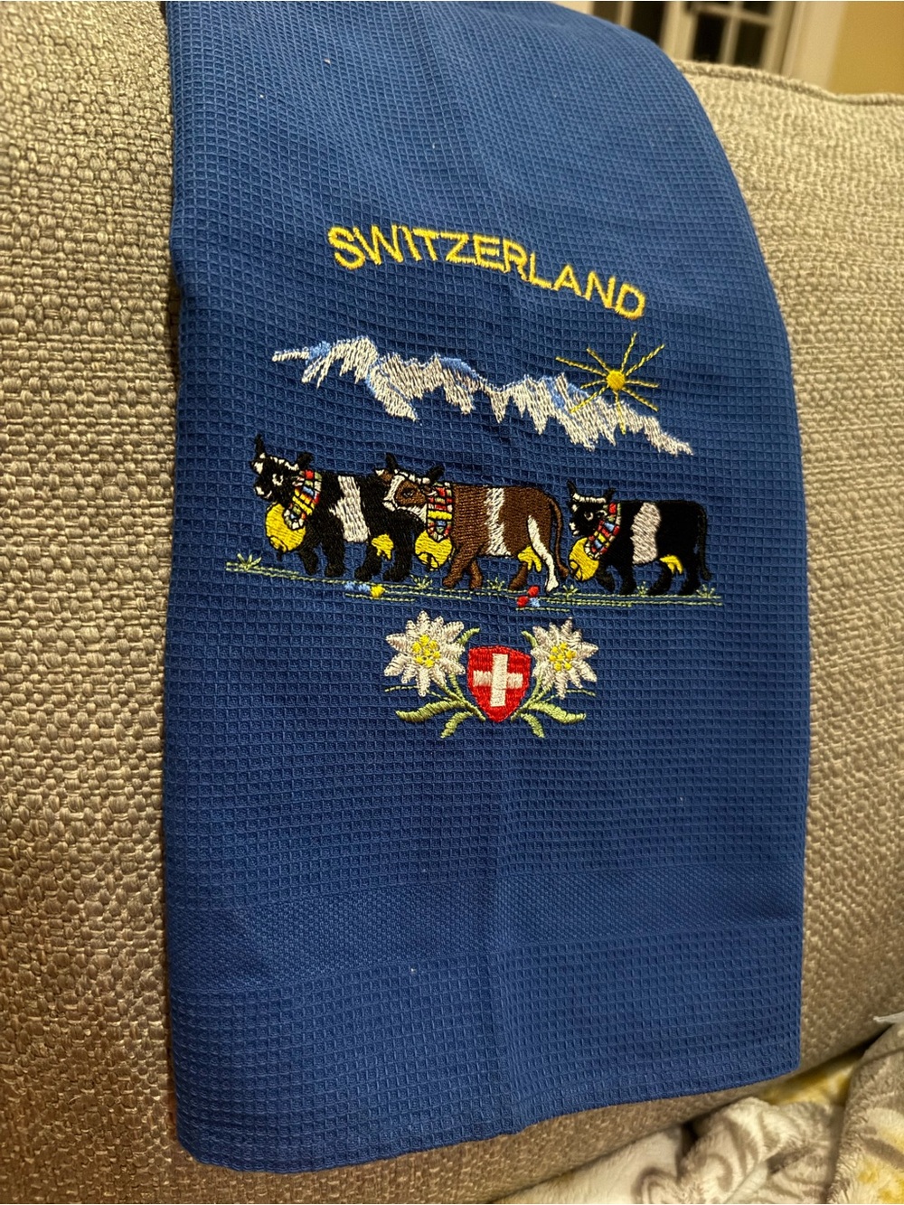 New Fehrlin Blue Switzerland Embroidered Kitchen Towel 100% cotton
